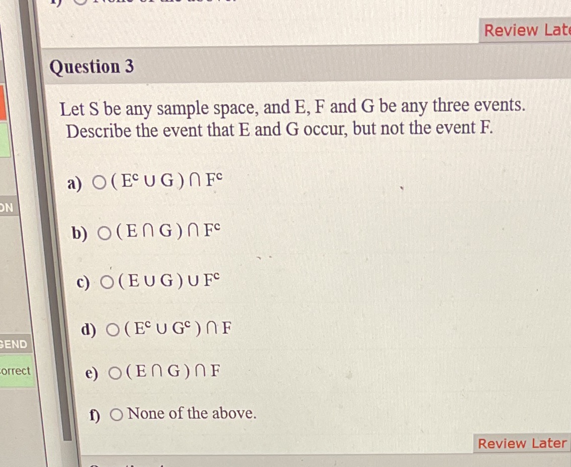 Review Lat Question 3 Let S be any sample space,