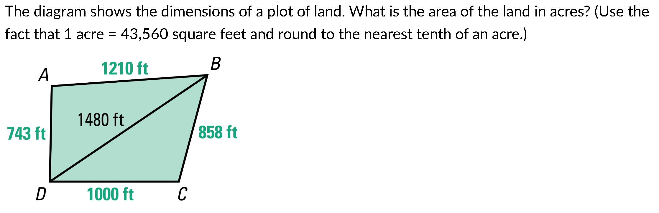 The diagram shows the dimensions of a plot of