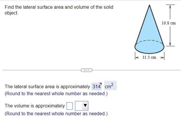 Find the lateral surface area and volume of the