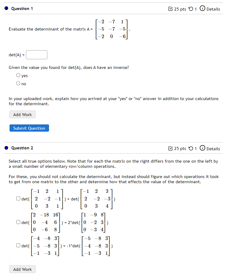 Question 1 25 pts 9 1 0 Details -7 Evaluate the