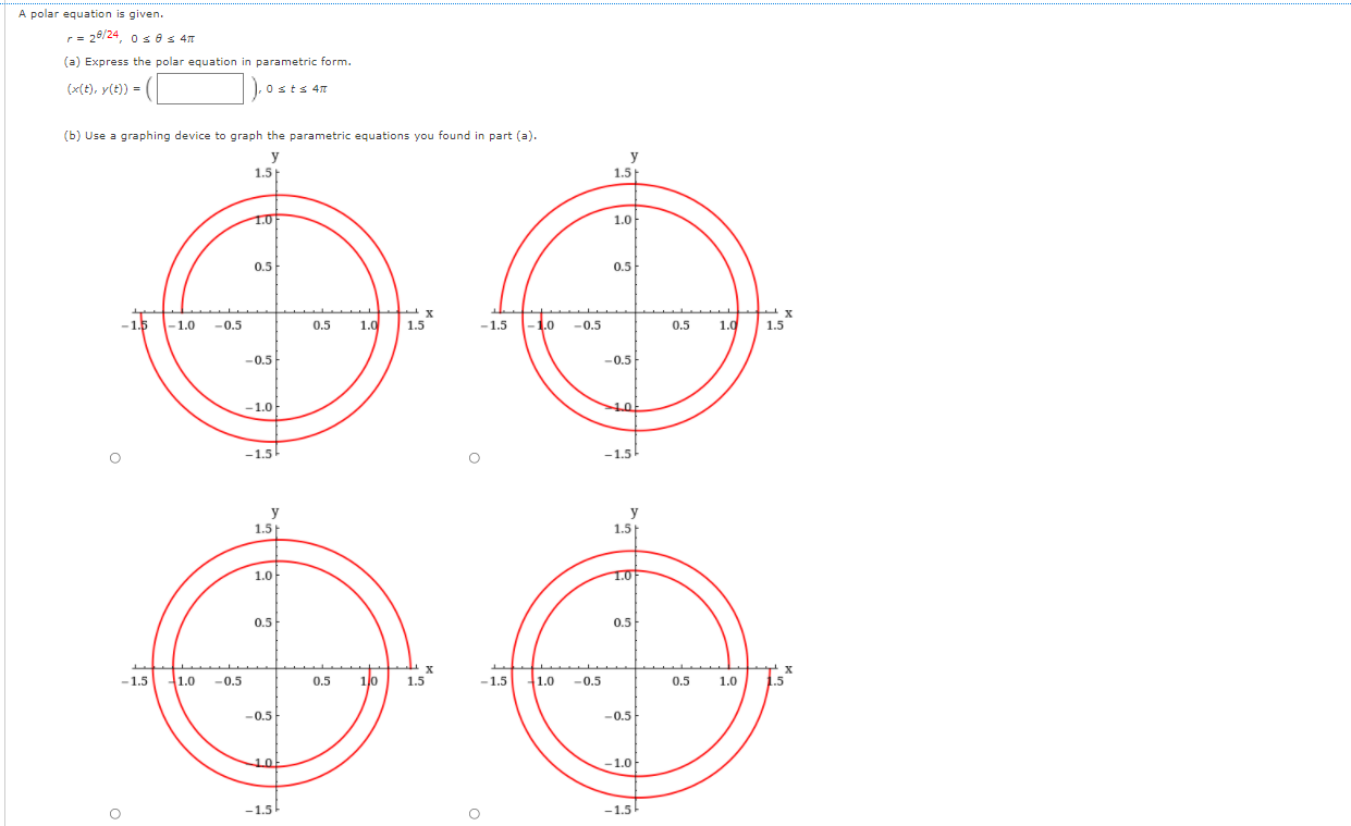 A polar equation is given. F = 29/24, 0 5 0 s 41