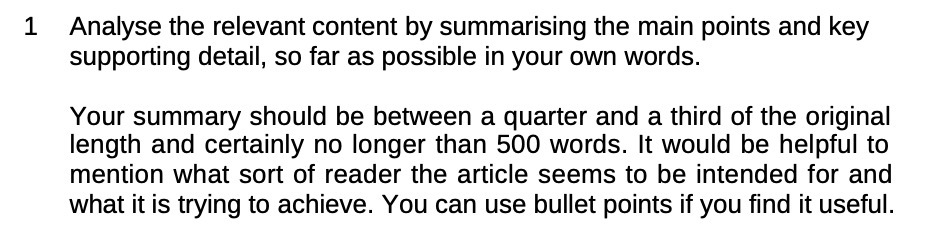 1 Analyse the relevant content by summarising the