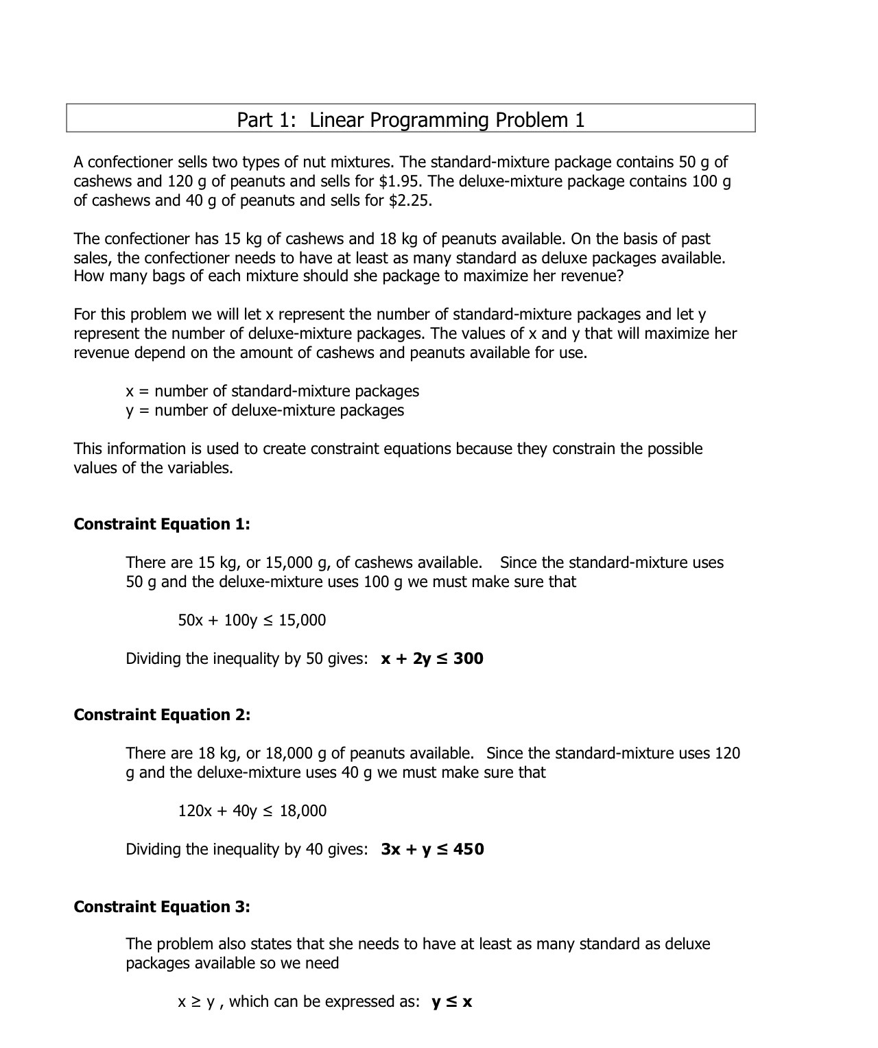 I Part 1: Linear Programming Problem 1 I A