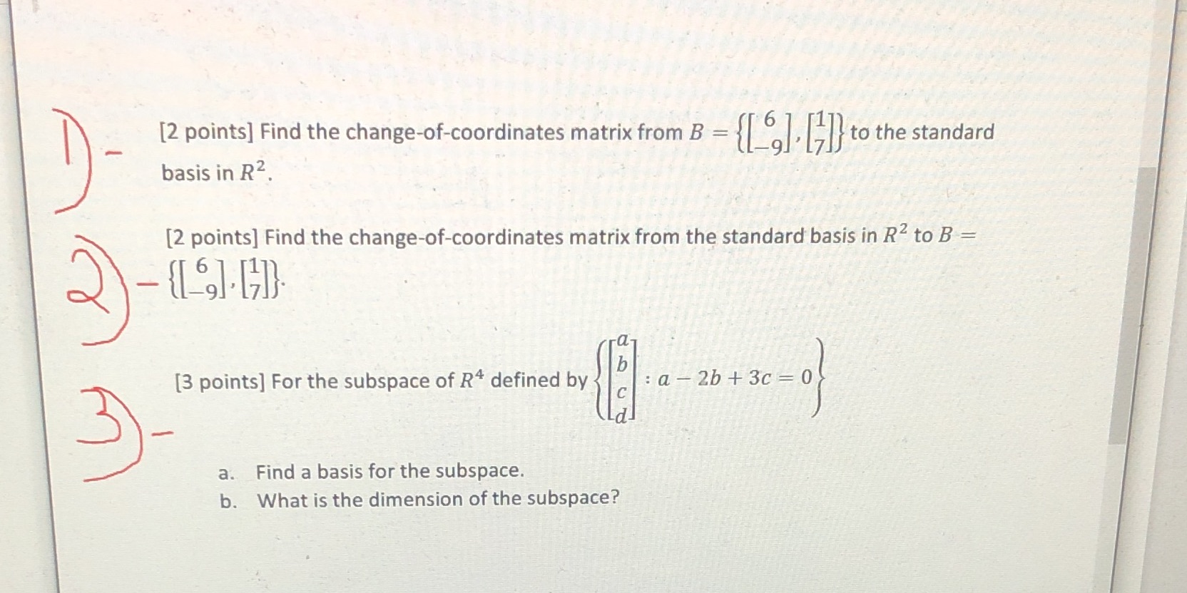Please solve questions 1-3 D) - [2 points] Find