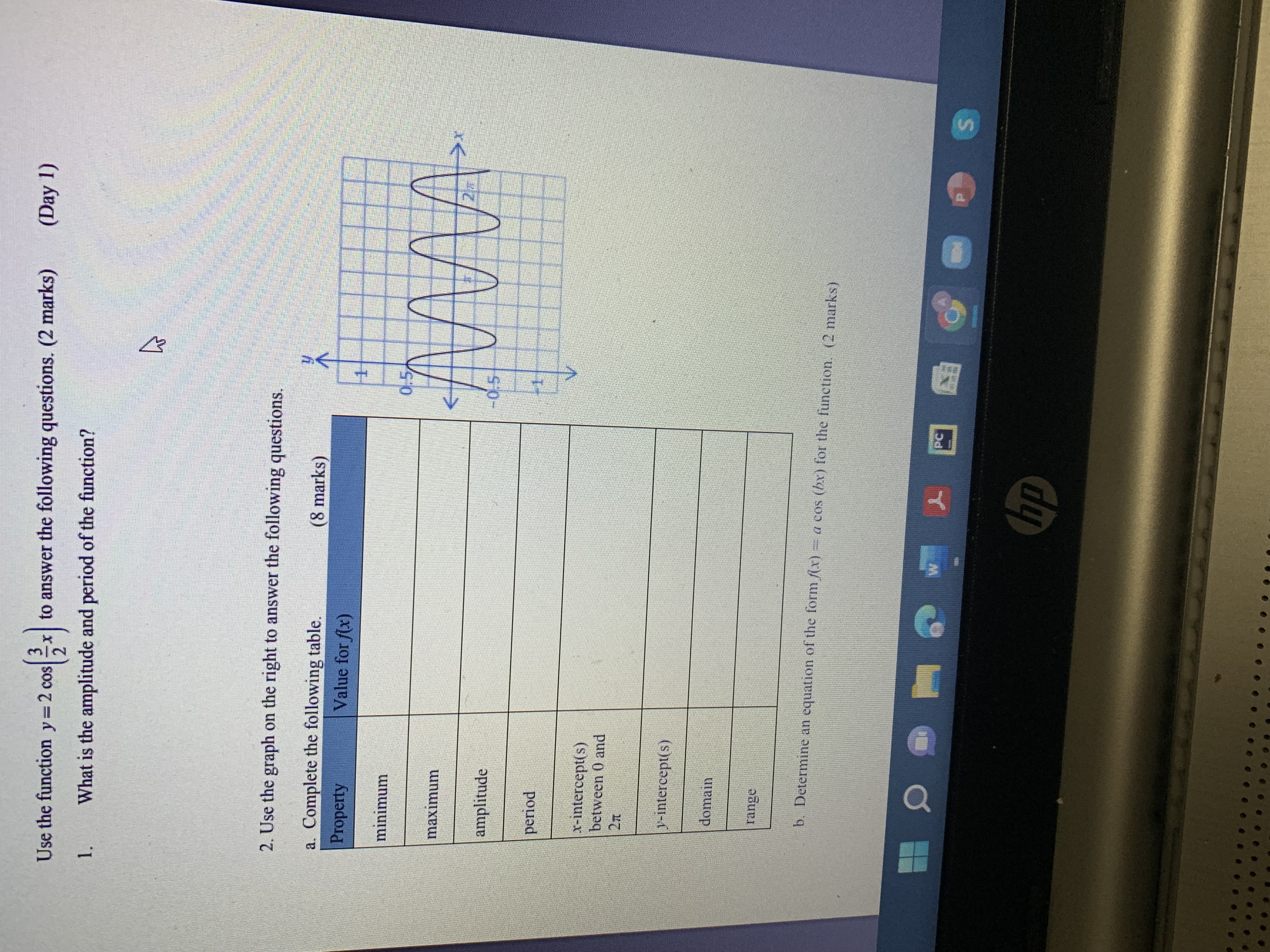 Use the function y =2 cos x to answer the