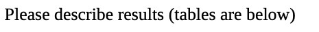 Please describe results (tables are below)