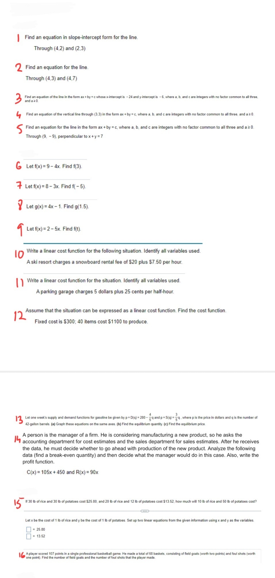 Slopes and linear equations Find an equation in