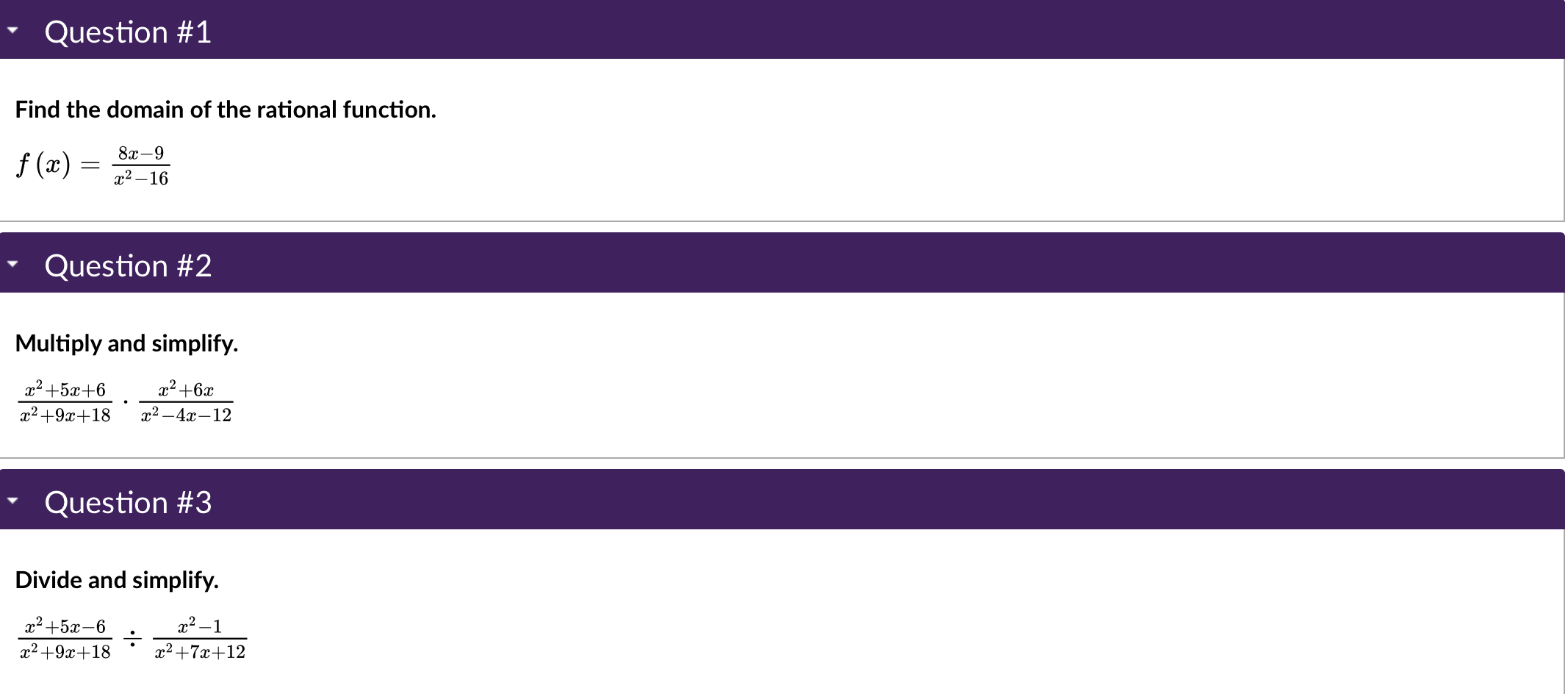 ' Question #1 Find the domain of the