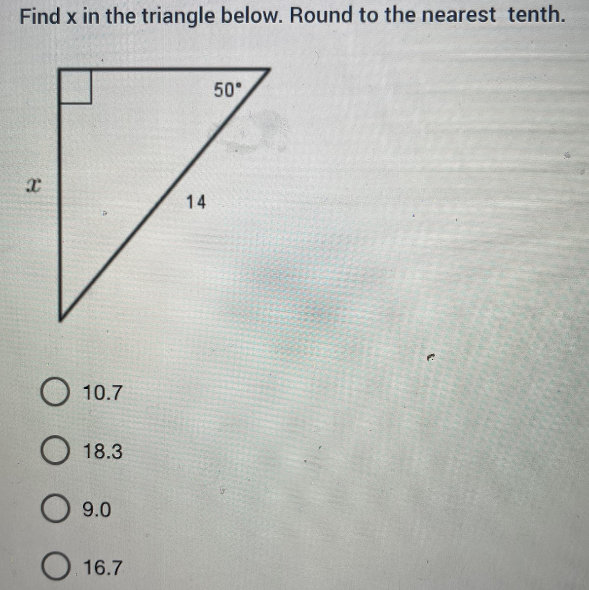 Find x in the triangle below. Round to the