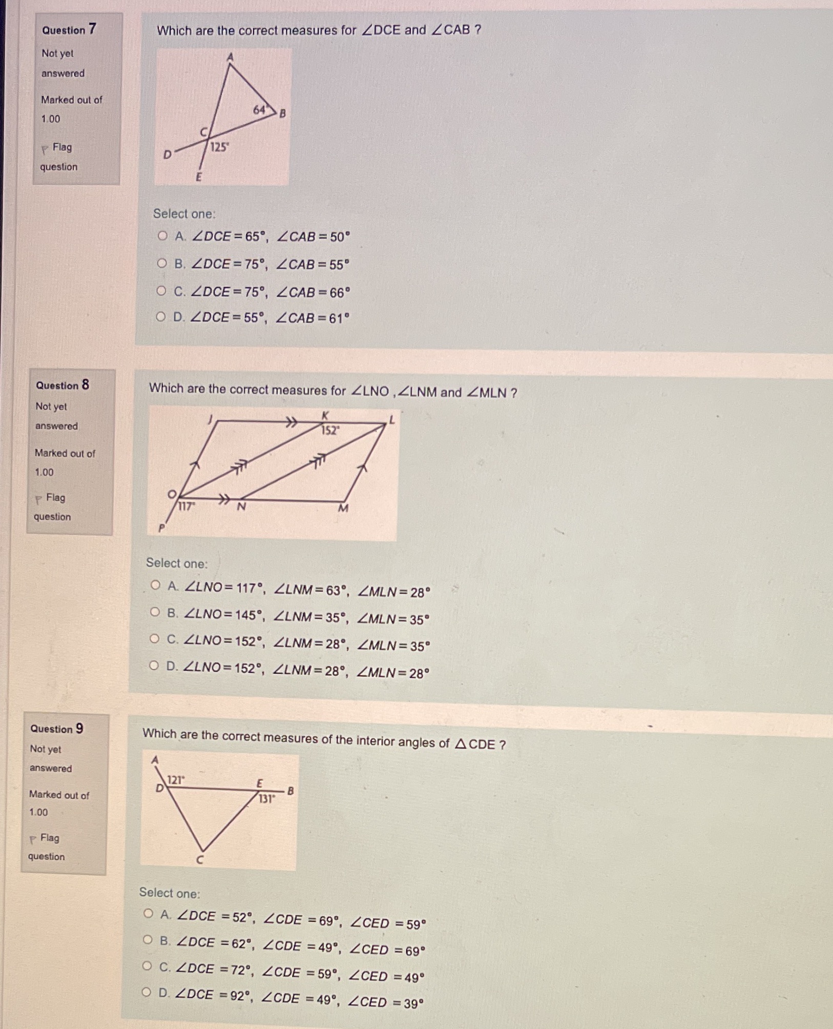 Question 7 Which are the correct measures for