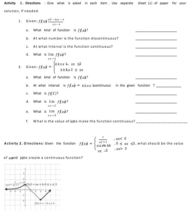 Activity 1. Directions : Give what is asked in
