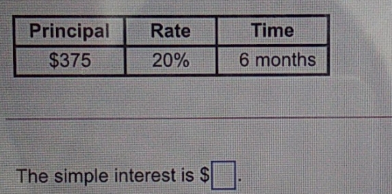 help please. Principal Rate Time $375 20% 6