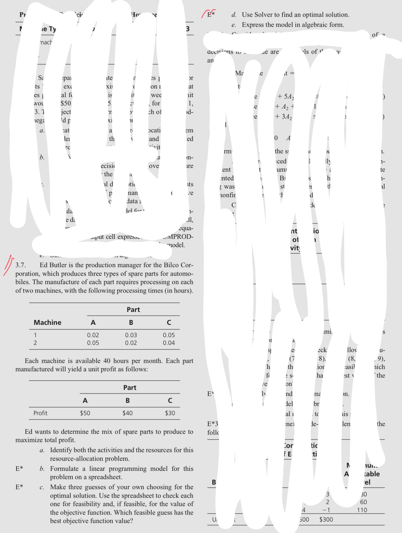37) a,b,c,d,e P d. Use Solver to find an optimal