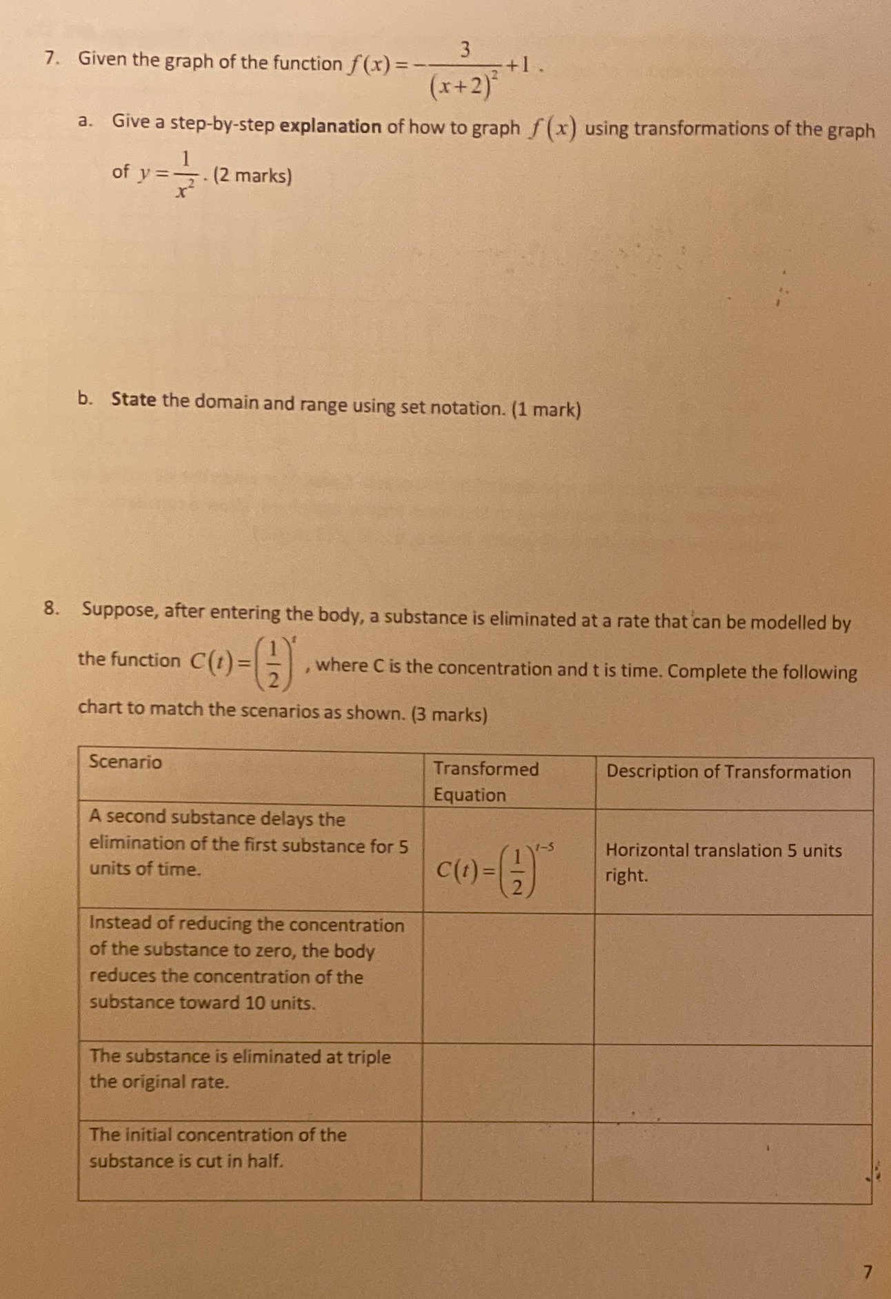 3 7. Given the graph of the function f (x) = +1
