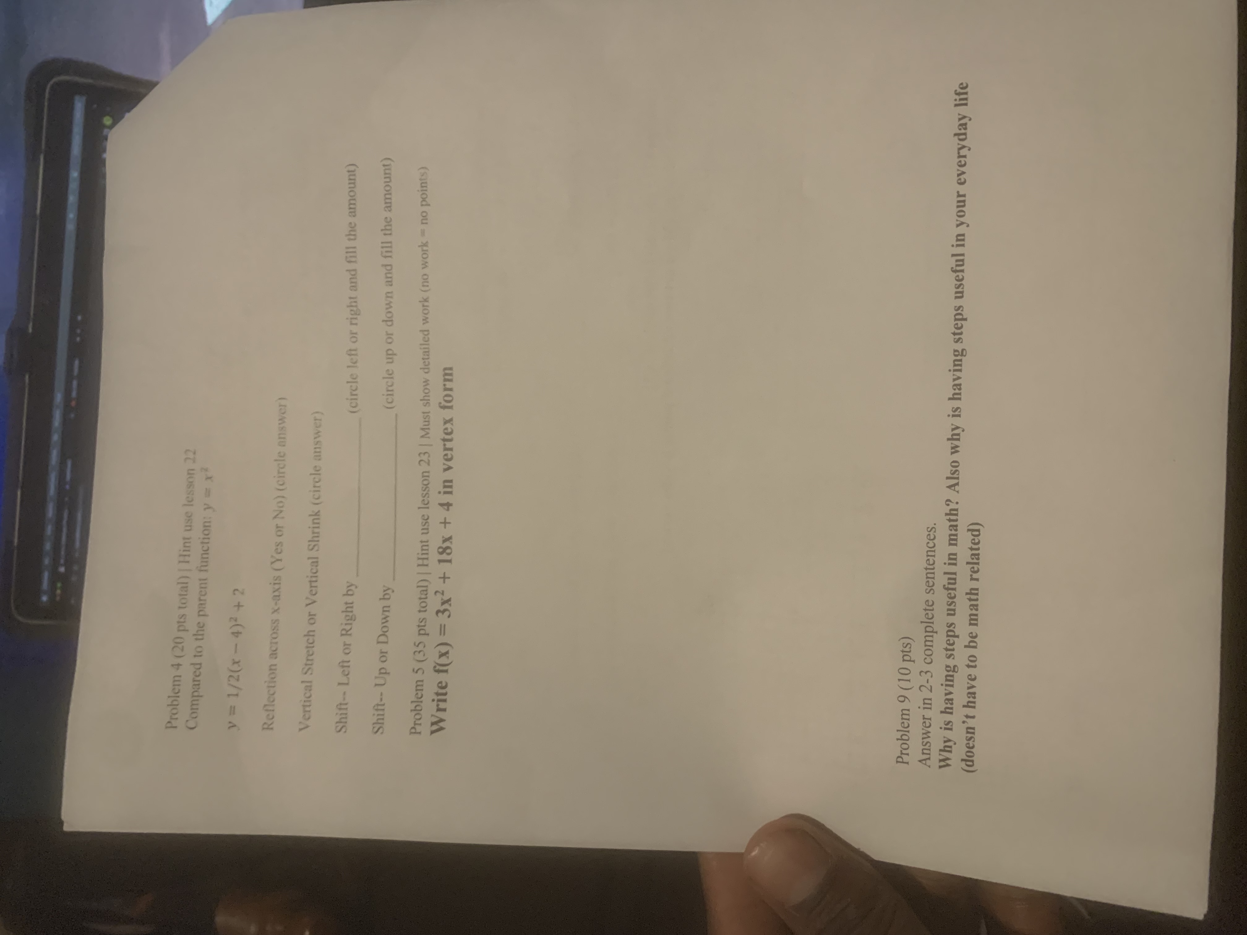 Name: Quiz 6 - Algebra II Honors (21. 22, and 23)