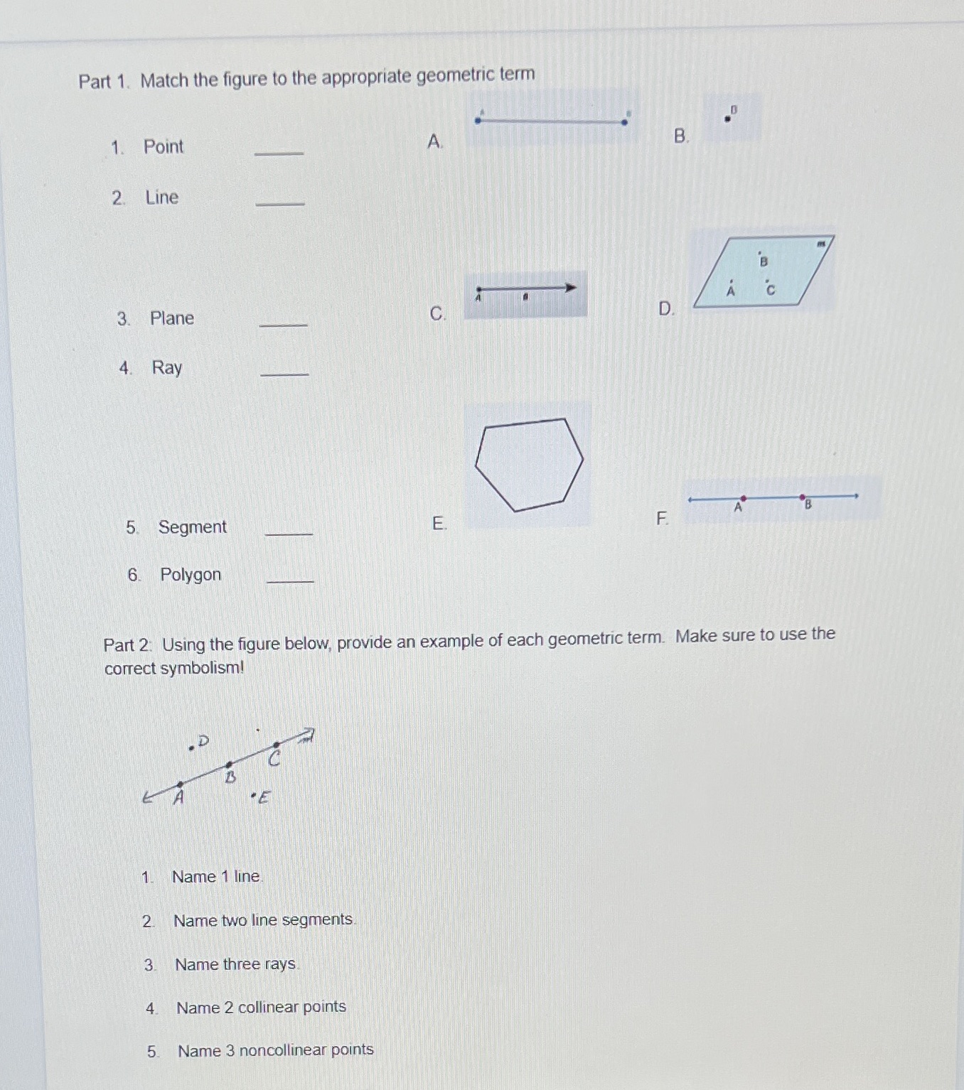 Part 1. Match the figure to the appropriate