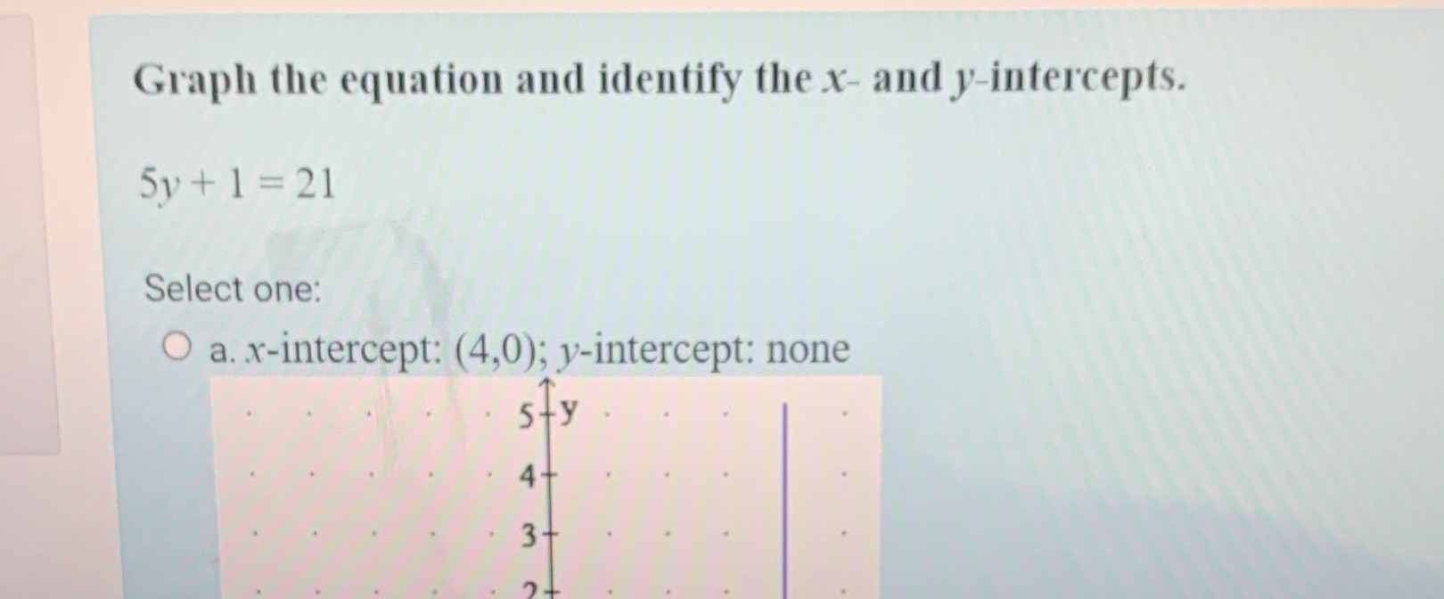 Graph the equation and identify the x- and