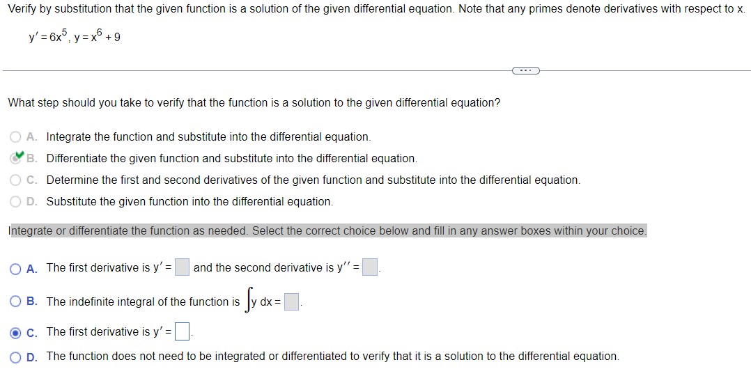 Verify by substitution that the given function is