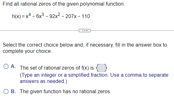 Find all rational zeros of the given polynomial