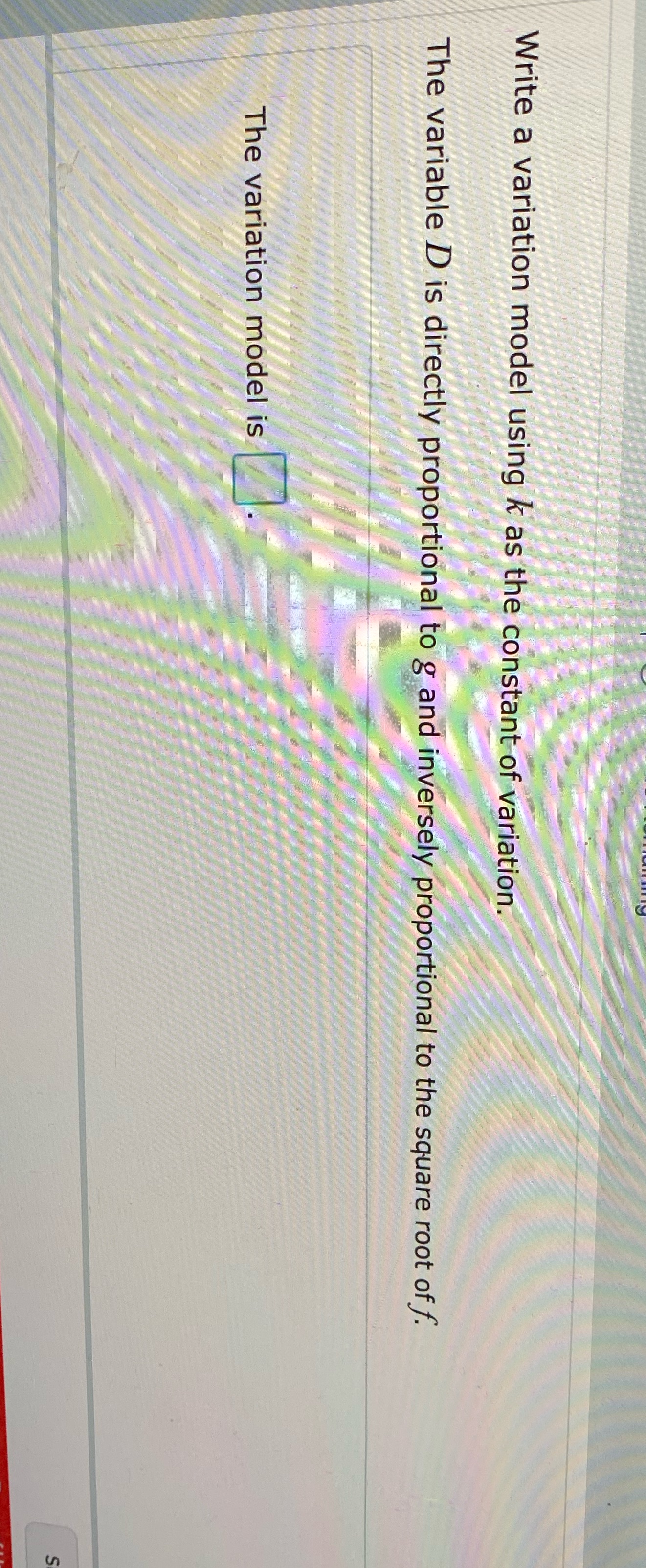 Write a variation model using k as the constant