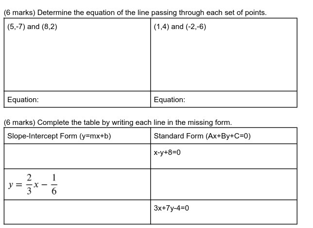 (6 marks) Determine the equation of the line
