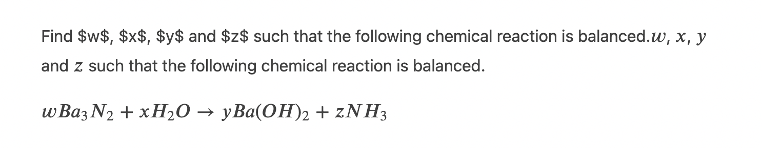 Find $w$, $x$, $y$ and $z$ such that the