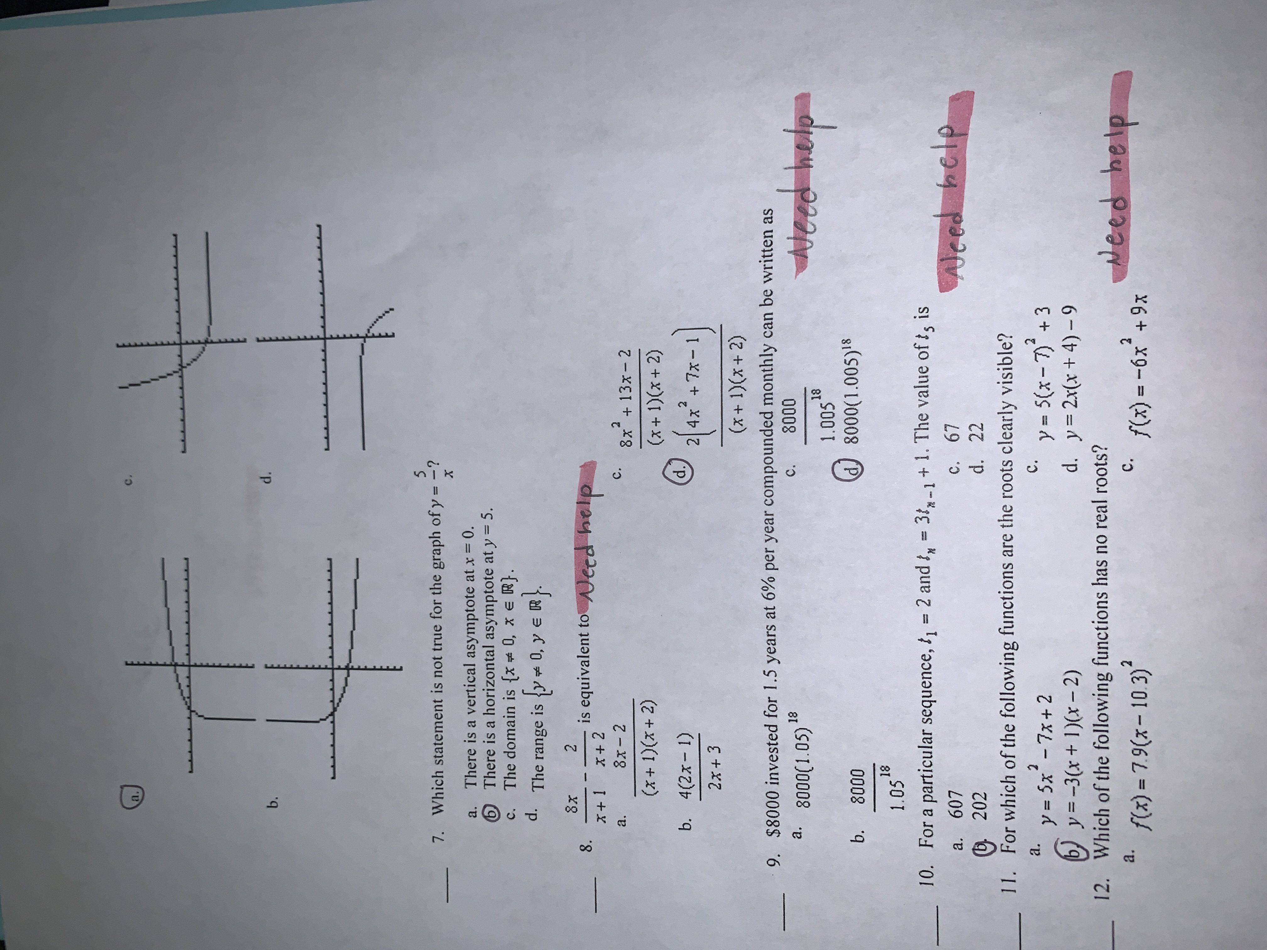 MHF4U Diagnostic Multiple Choice Identify the