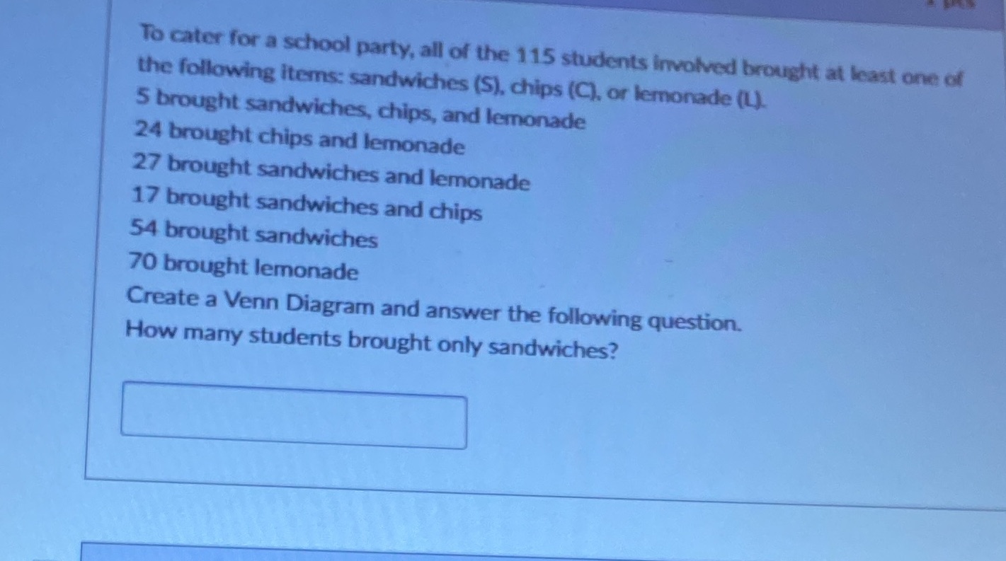 To cater for a school party, all of the 115