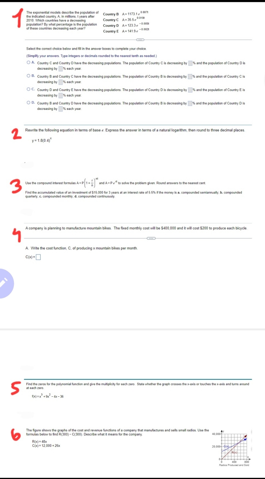 College Algebra The exponential models describe