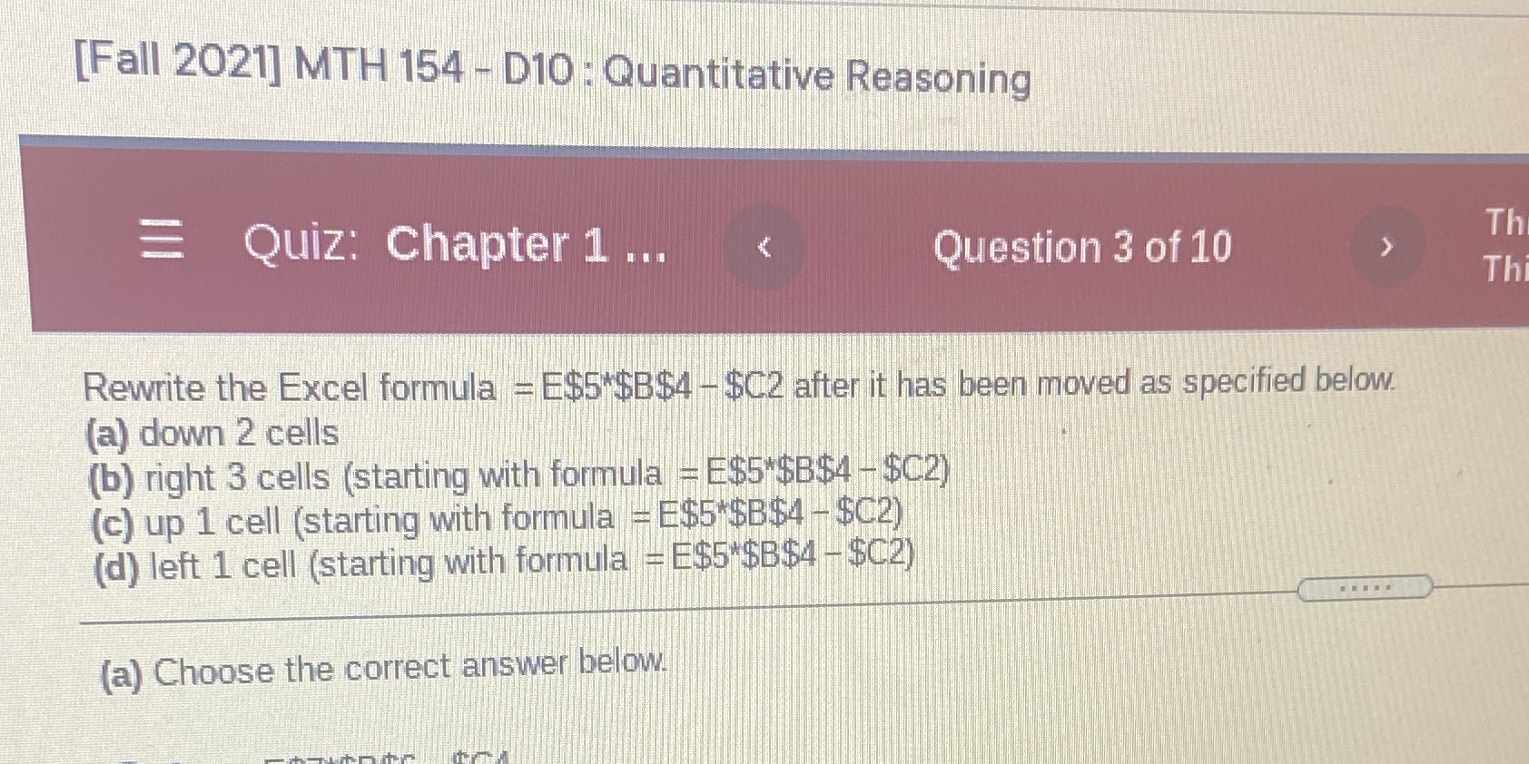Quantitative reasoning [Fall 2021] MTH 154 - D10