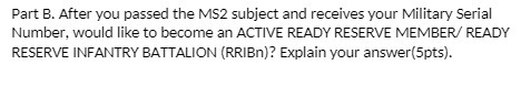 Part B. After you passed the MS2 subject and