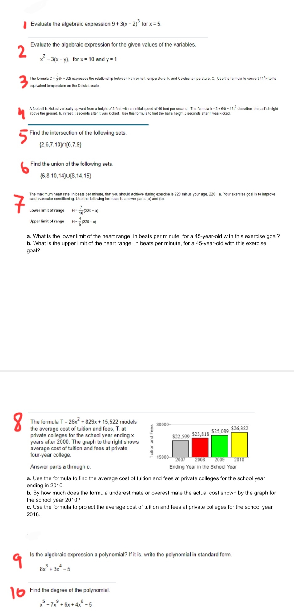 College Algebra Evaluate the algebraic expression