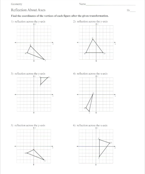 Geometry Name Reflection About Axes Hr Find the