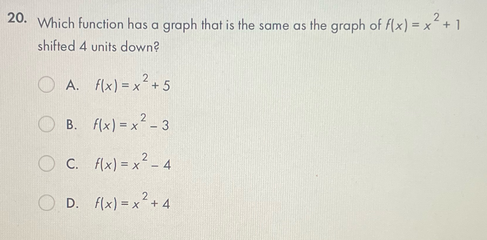 what is the answer 20. Which function has a graph