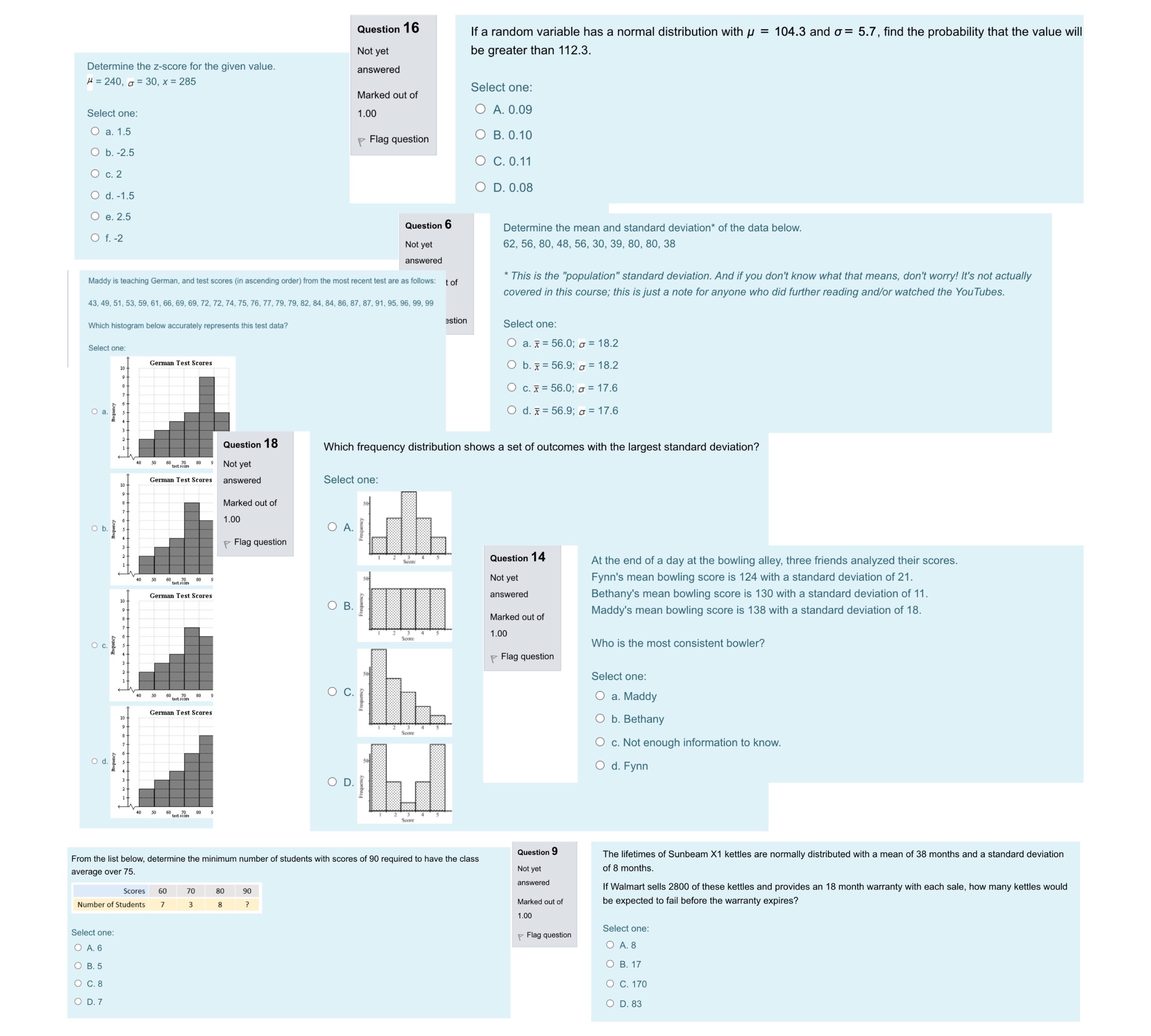 Question 16 If a random variable has a normal