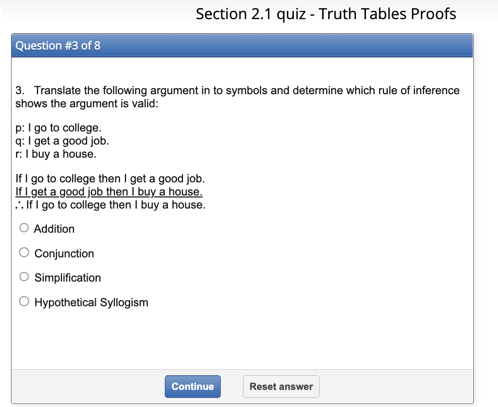 Section 2.1 quiz - Truth Tables Proofs Question