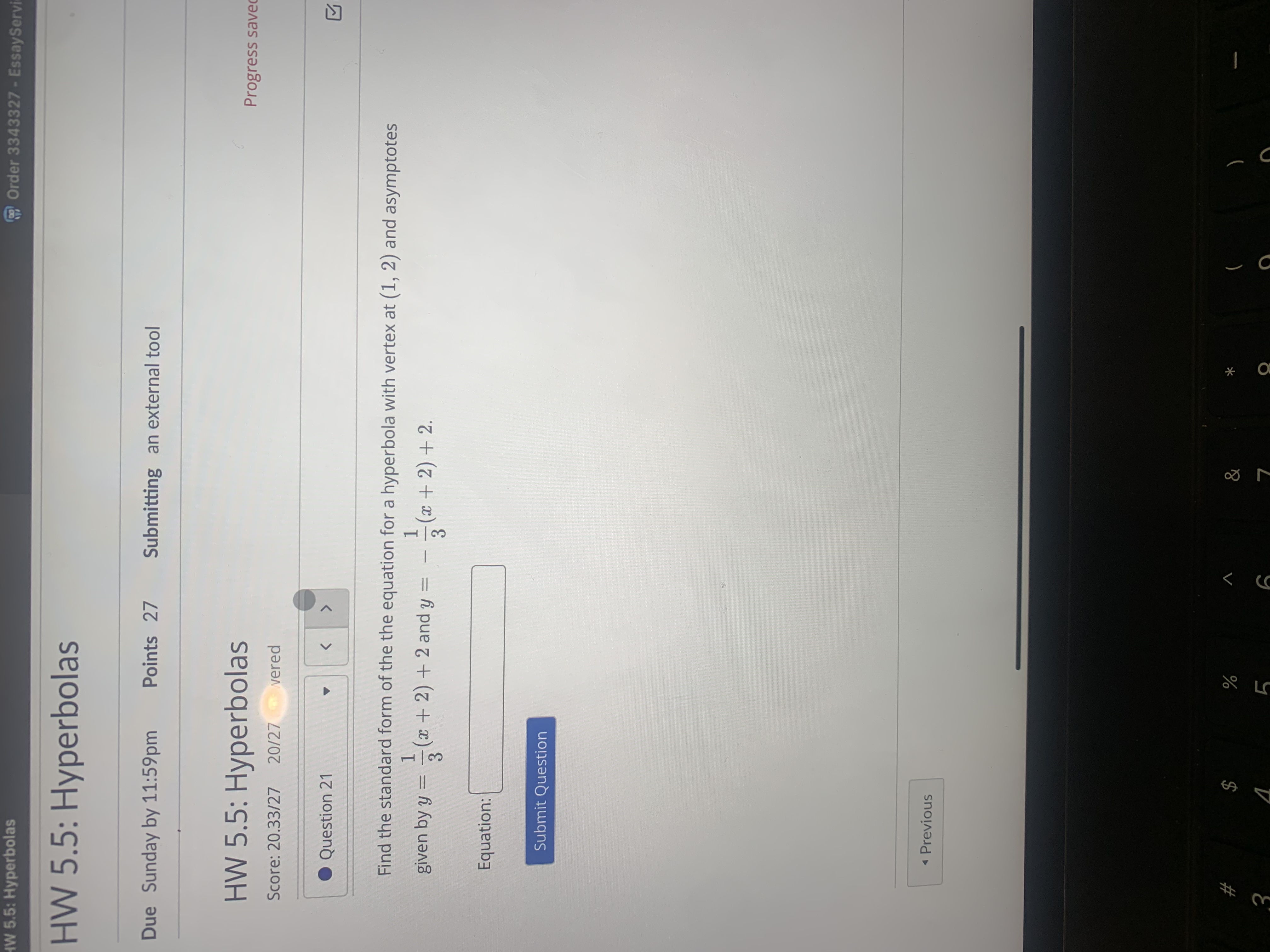 Iw 5.5: Hyperbolas Order 3343327 - EssayServ HW