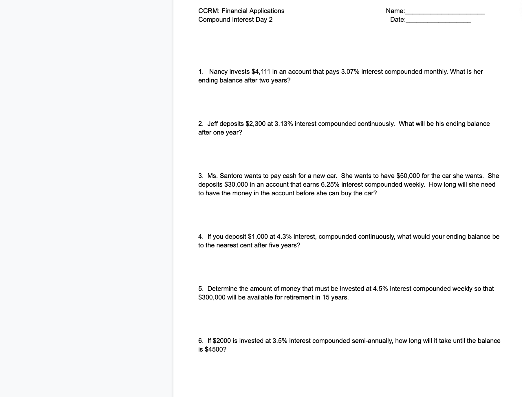 CCRM: Financial Applications Name: Compound