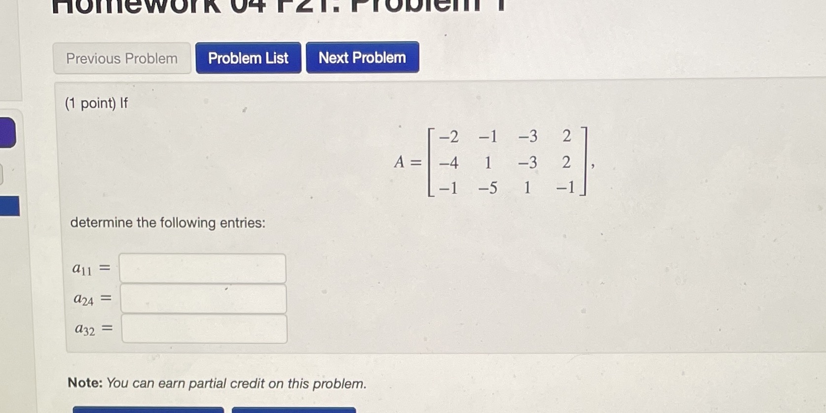 nomework Off Previous Problem Problem List Next