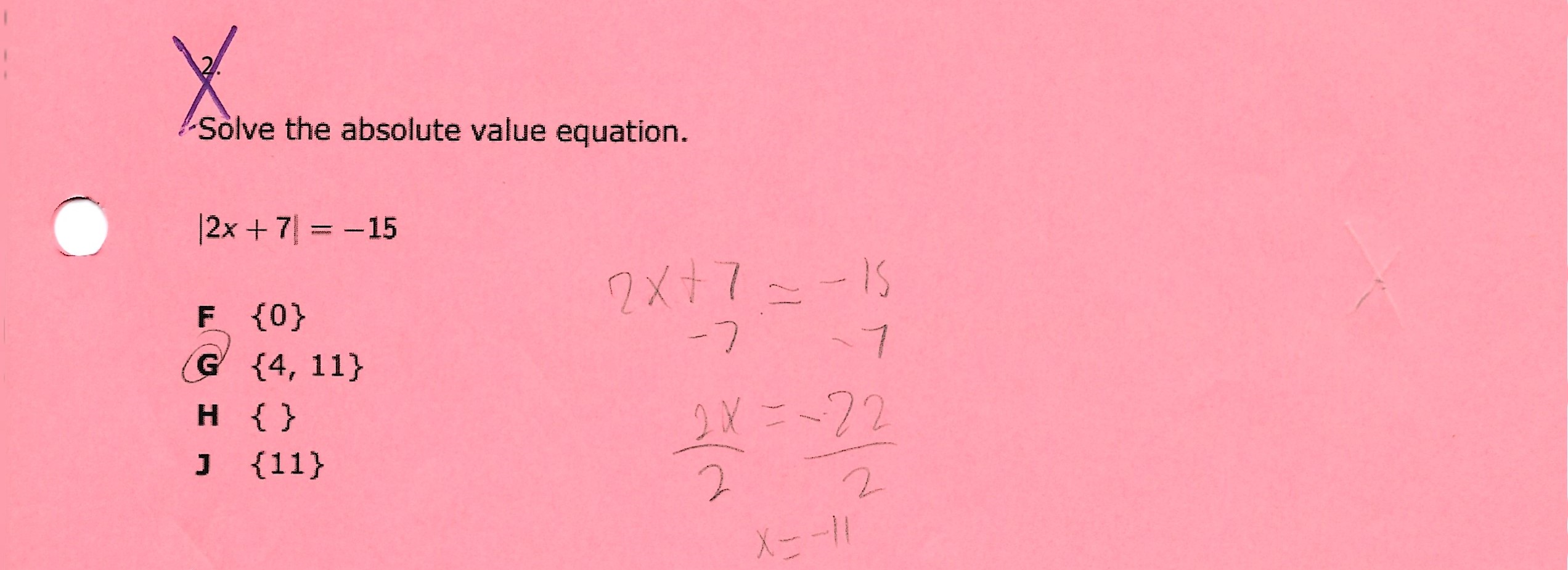 "Solve the absolute value equation. C |2x + 7 =