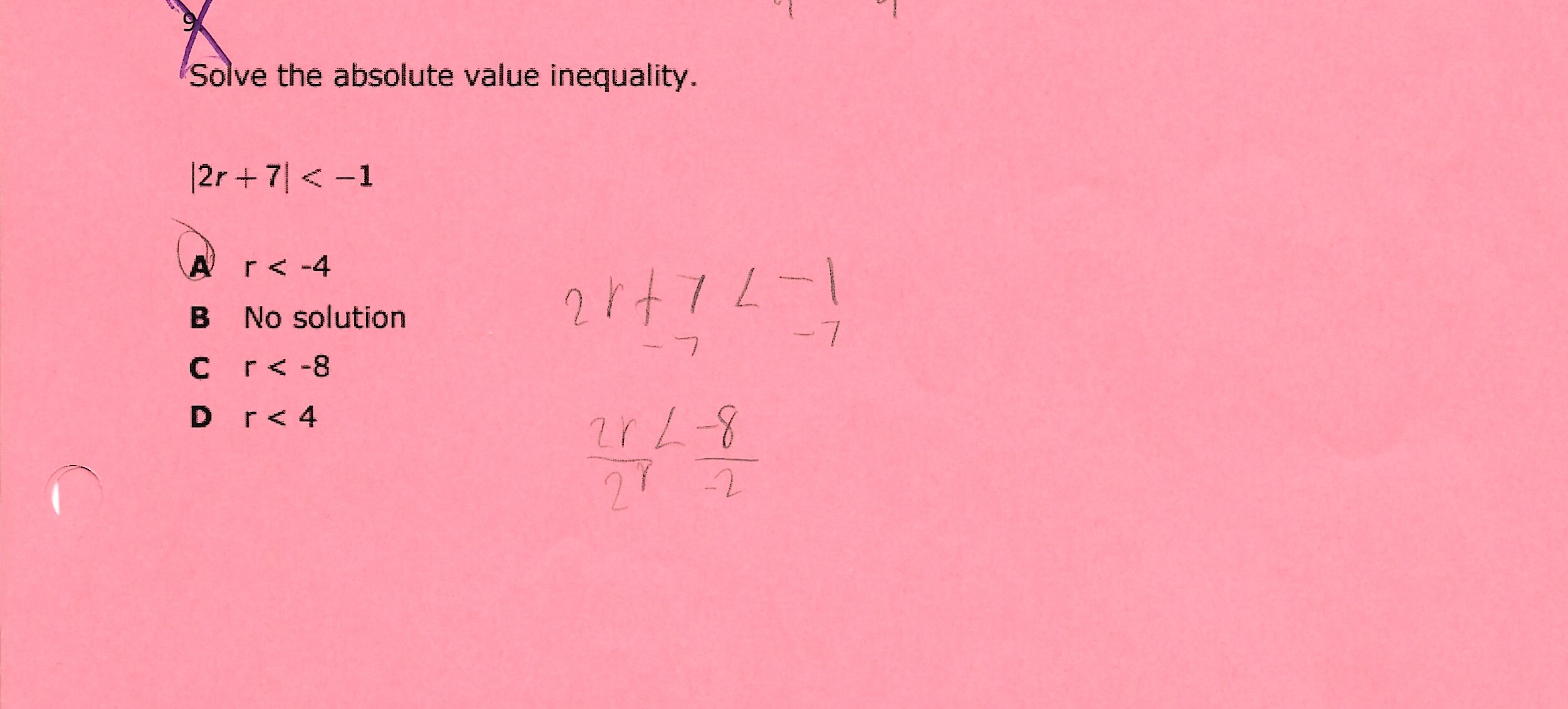 "Solve the absolute value equation. C |2x + 7 =