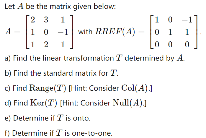 Let A be the matrix given below: 2 3 1 1 0 1 A: 1