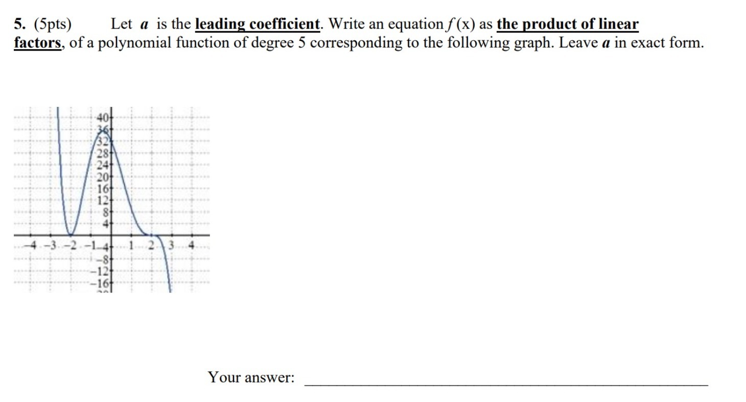 5. (5pts) Let a is the leading coefficient. Write