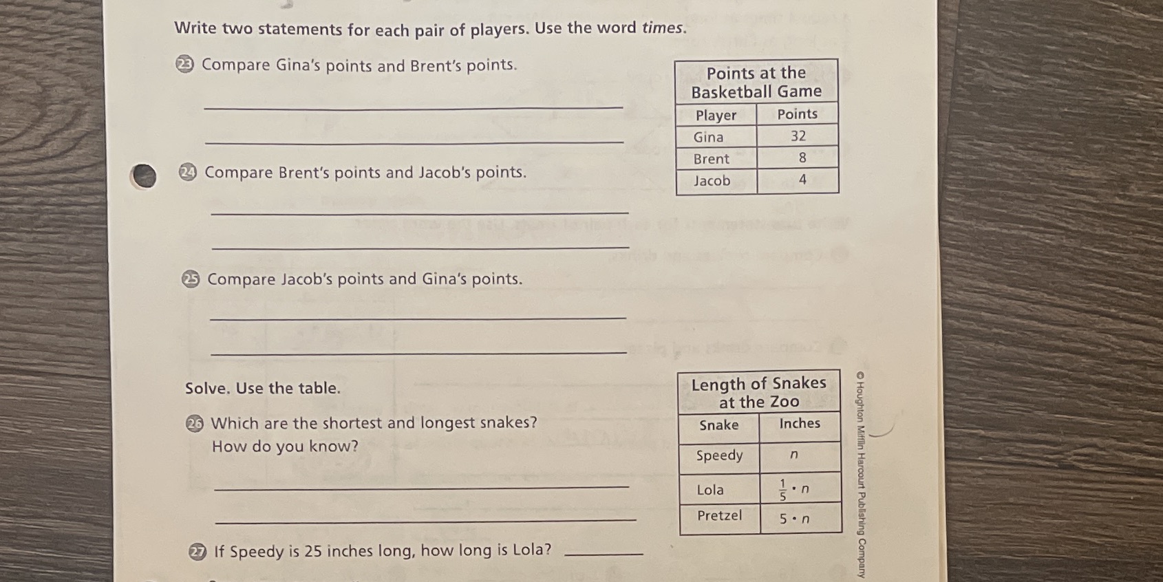 Help with numbers 23 throw 27 Write two