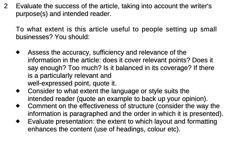 2 Evaluate the success of the article, taking