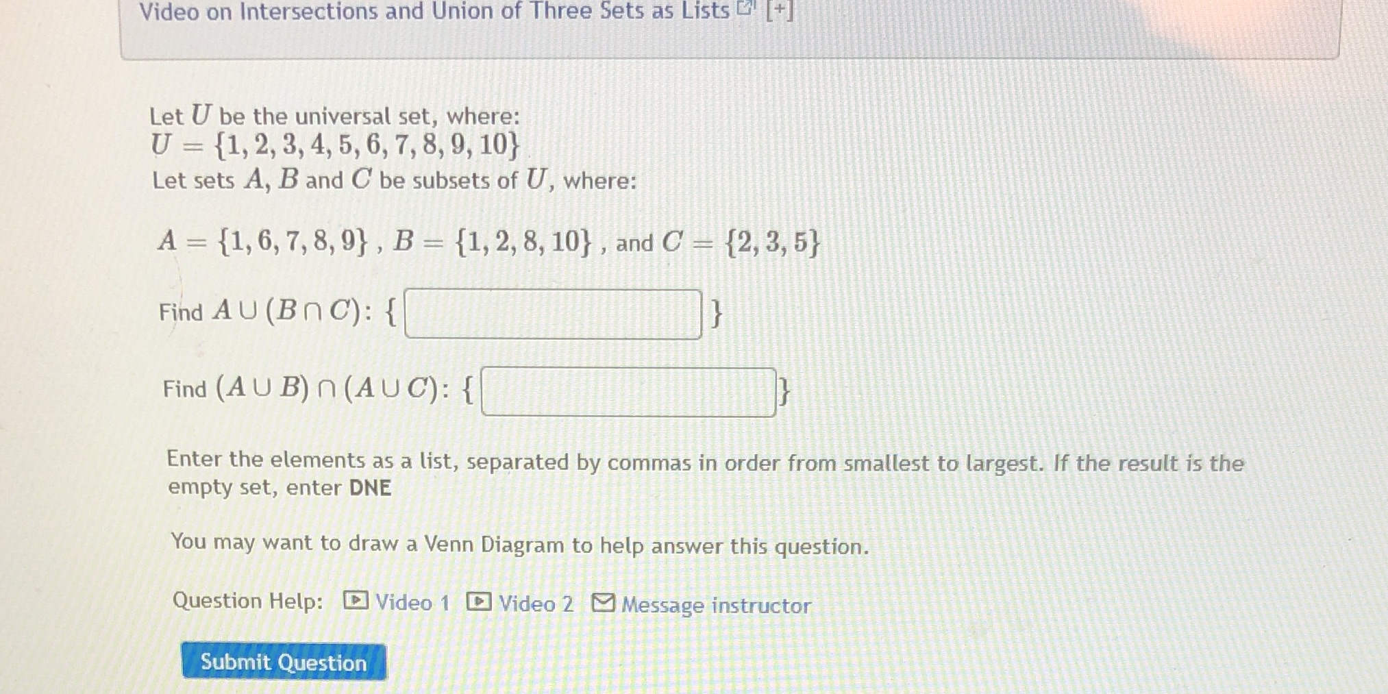 Video on Intersections and Union of Three Sets as