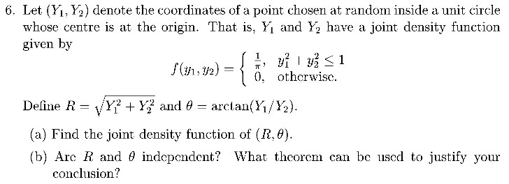 6. Let (Yi, Yo ) denote the coordinates of a