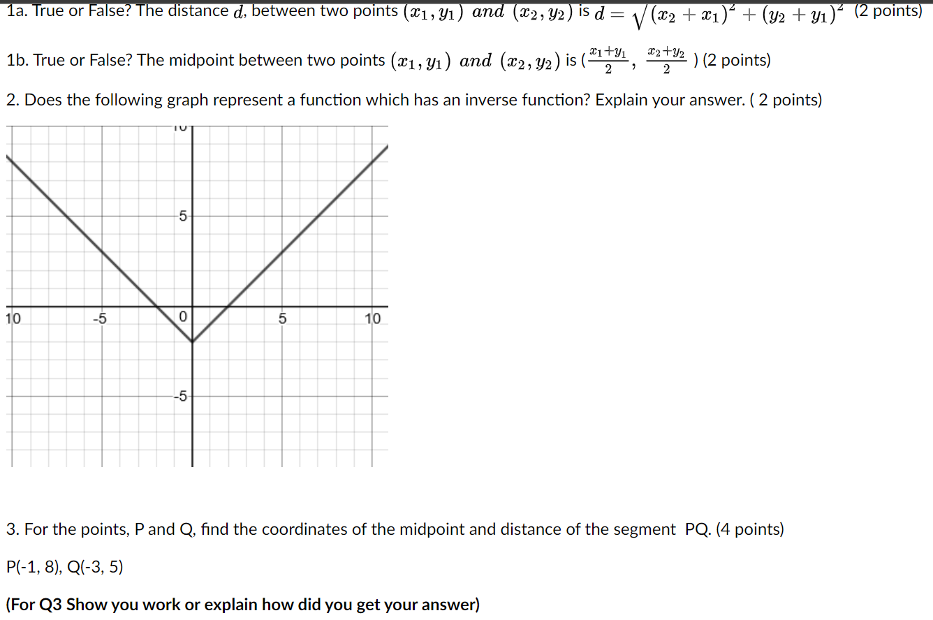 la. True or False? The distance d, between two