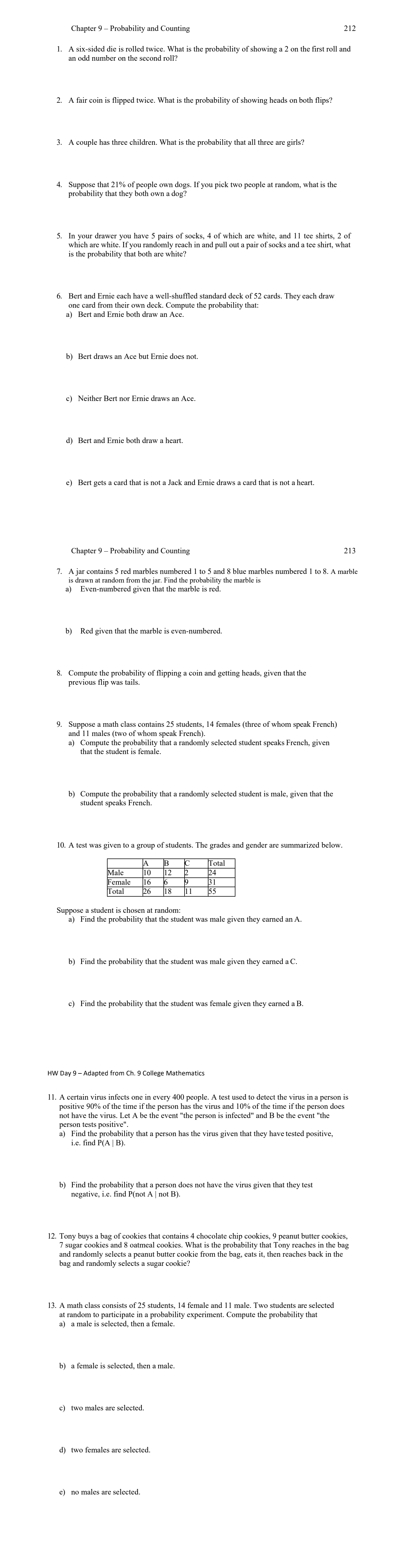 Chapter 9 - Probability and Counting 212 1. A
