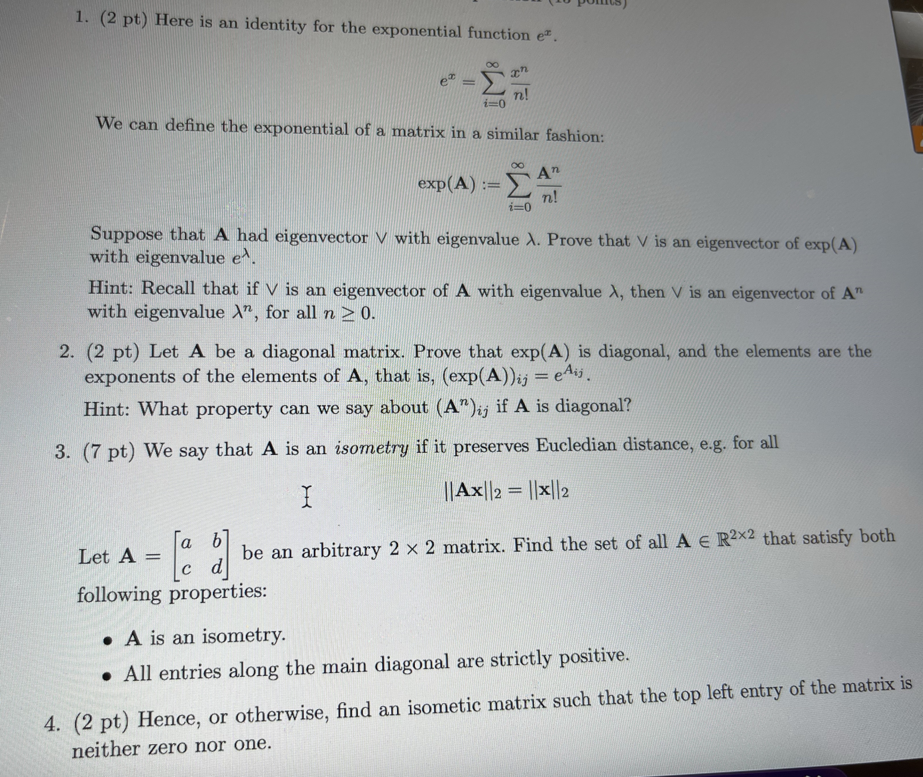 1. (2 pt) Here is an identity for the exponential